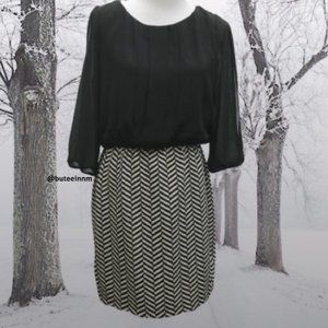 Iz Byer Open Arm Dress 3/4 Sheer Sleeves Chevron